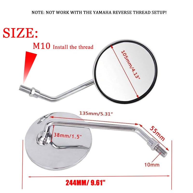 Earlyred Rear View Mirror 10mm Motorcycle Scooter Round Moped Mirrors for Honda Honda CB 350 450 500 550 600 650 900 750 Suzuki Kawasaki/Universal M10 Chrome Motorcycle Rearview Side Mirrors for Handlebars - Image 3